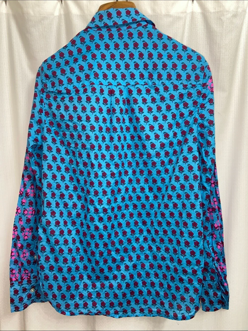 J. Crew Lightweight Cotton Turquoise Button-Down Shirt with Pink Floral Print